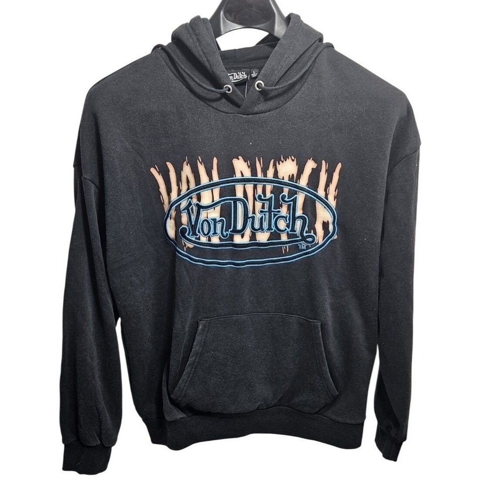 Von Dutch NWT Men's Black Graphic Hoodie Long Sleeve Pullover Size‎ L Y2K